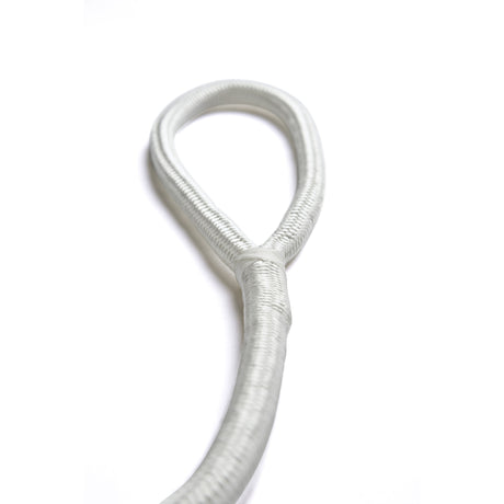 Closeup of the whiplocked and spliced eye of a nylon rope boat fender line