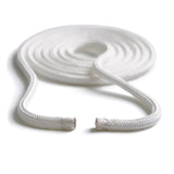Polyform US boat fender line, whiplocked double braid nylon, twelve feet long, half inch diameter, white, closeup ends