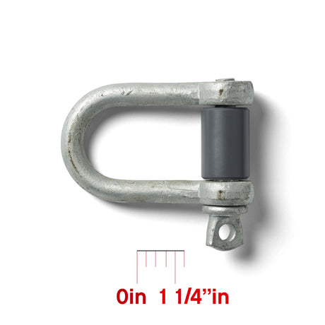 Polyform US number 50 galvanized iron shackle with inch and a quarter diameter bushing and scale