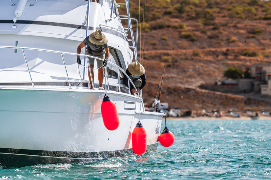 Yacht crew adjusting Polyform US LD-Series and A-Series buoys and lines in Baja Mexico