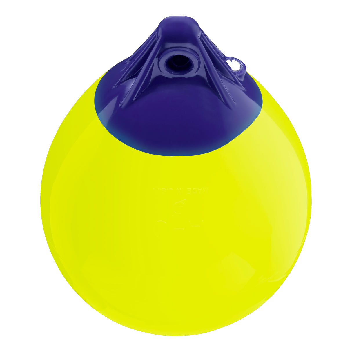 Saturn Yellow inflatable buoy, Polyform A-0 angled shot