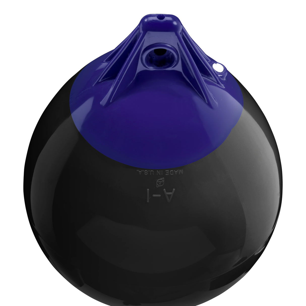 Black inflatable buoy, Polyform A-1 angled shot