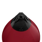 Burgundy buoy with Black-Top, Polyform A-4 angled shot