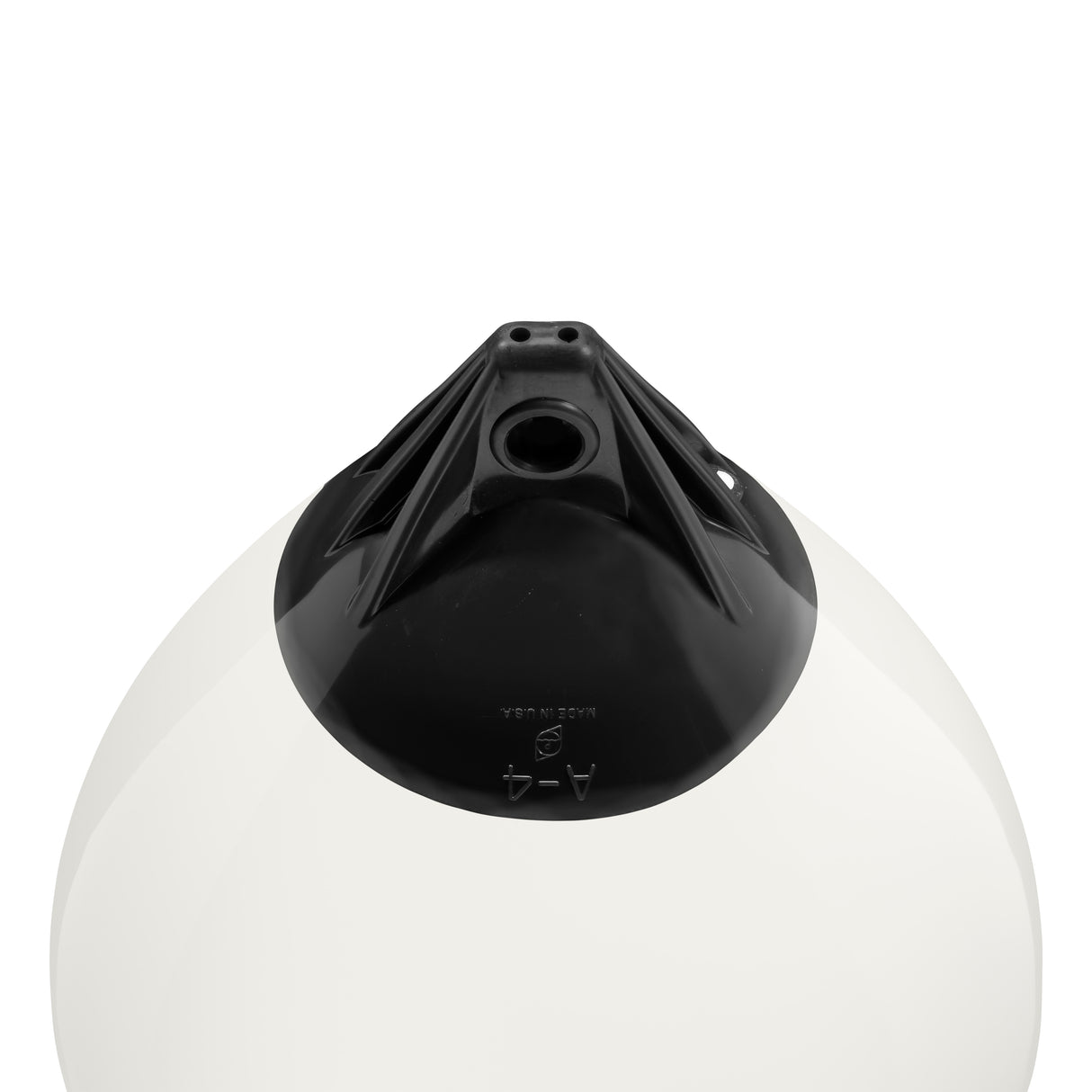 White buoy with Black-Top, Polyform A-4 angled shot