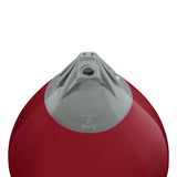 Burgundy buoy with Grey-Top, Polyform A-4 angled shot