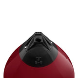 Burgundy buoy with Black-Top, Polyform A-5 angled shot
