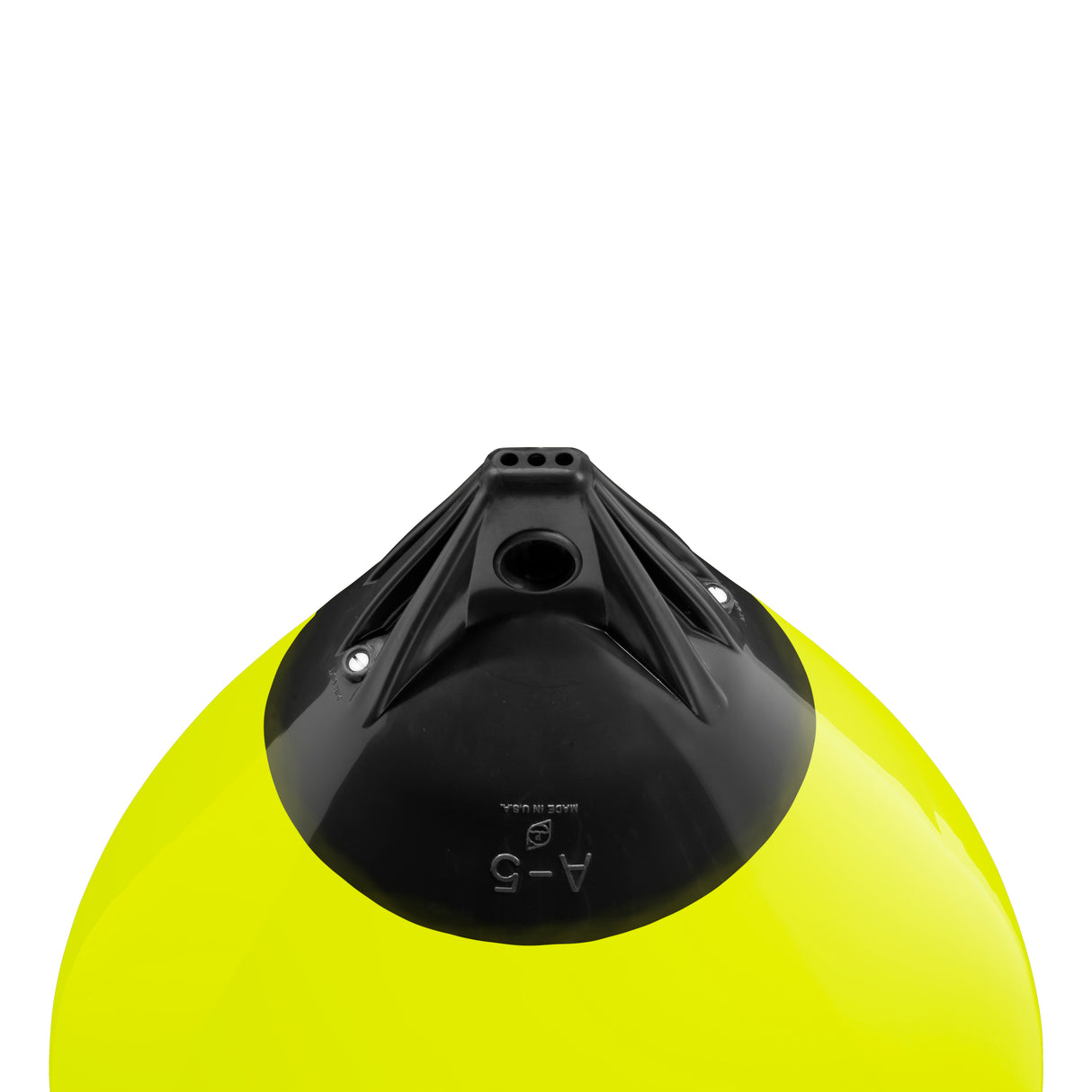Saturn Yellow buoy with Black-Top, Polyform A-5 angled shot