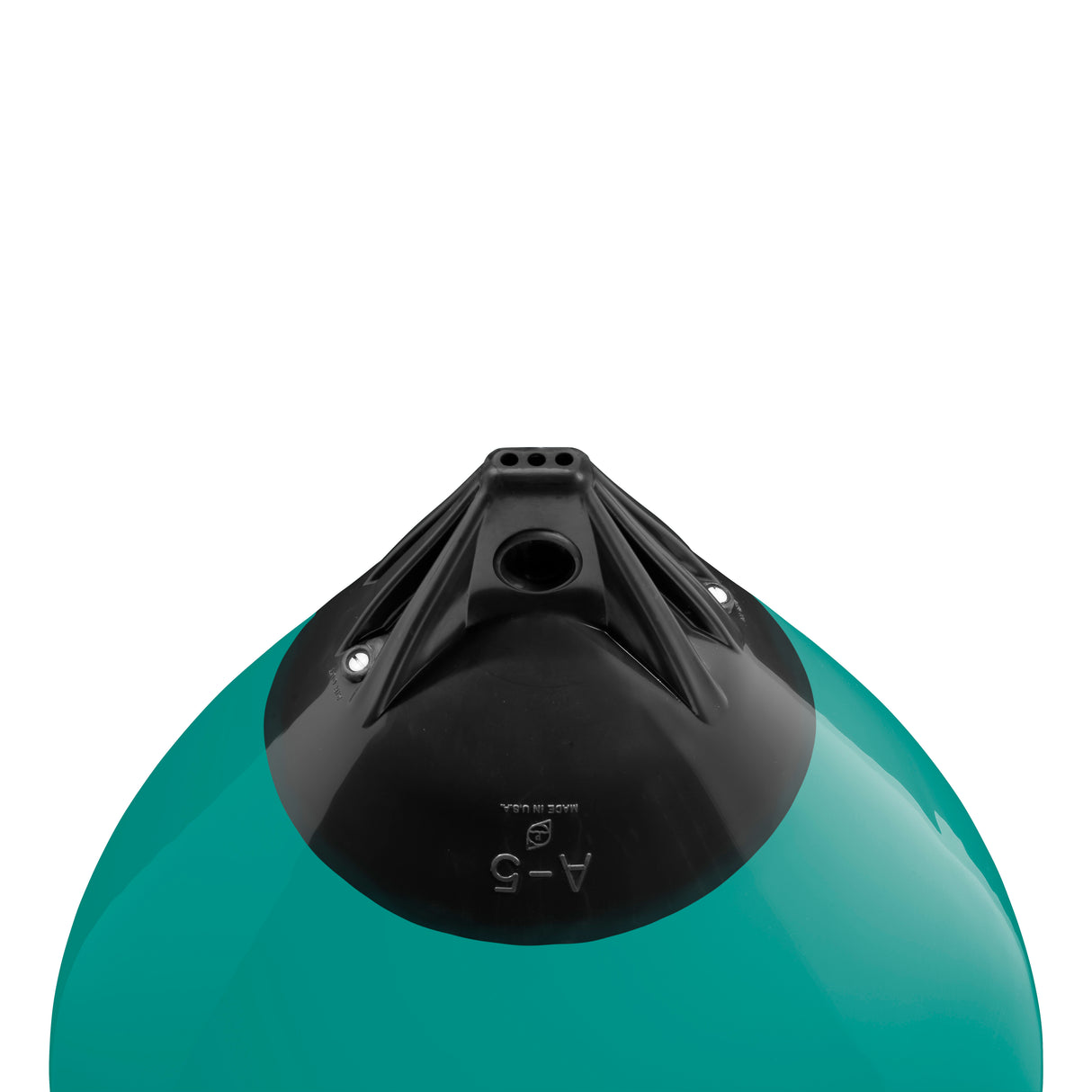 Teal buoy with Black-Top, Polyform A-5 angled shot