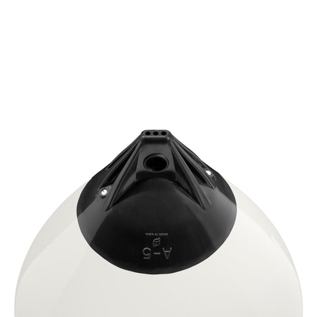 White buoy with Black-Top, Polyform A-5 angled shot