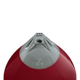 Burgundy buoy with Grey-Top, Polyform A-5 angled shot