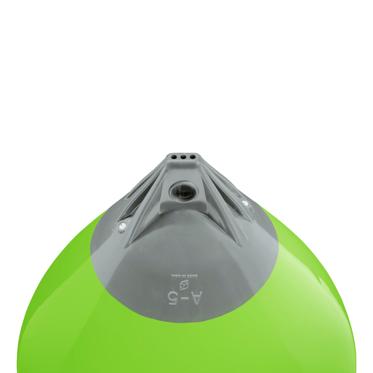 Lime buoy with Grey-Top, Polyform A-5 angled shot