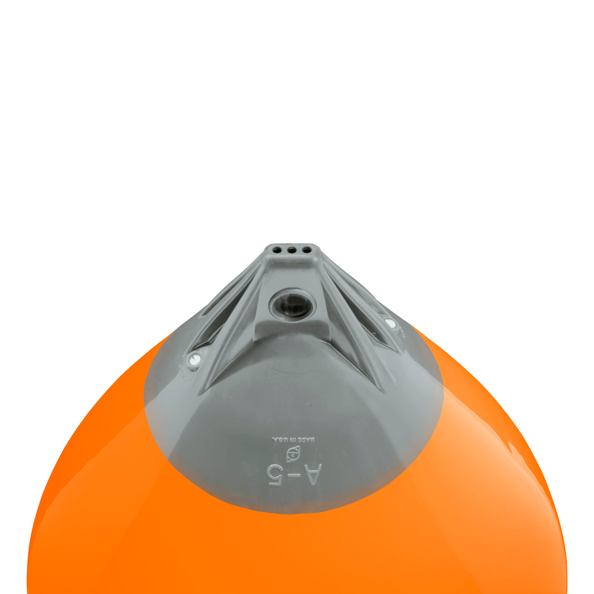 Orange buoy with Grey-Top, Polyform A-5 angled shot