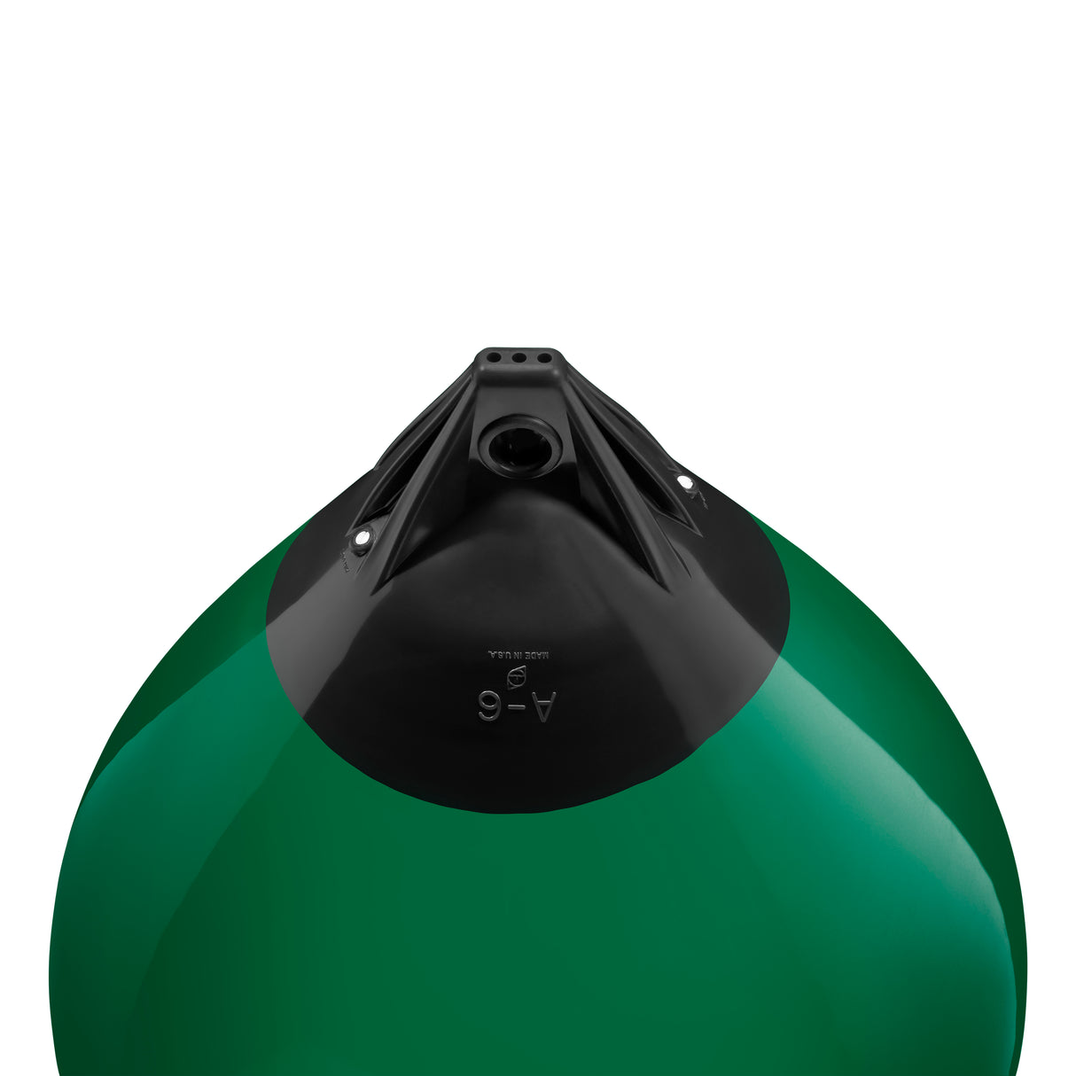 Forest Green buoy with Black-Top, Polyform A-6 angled shot