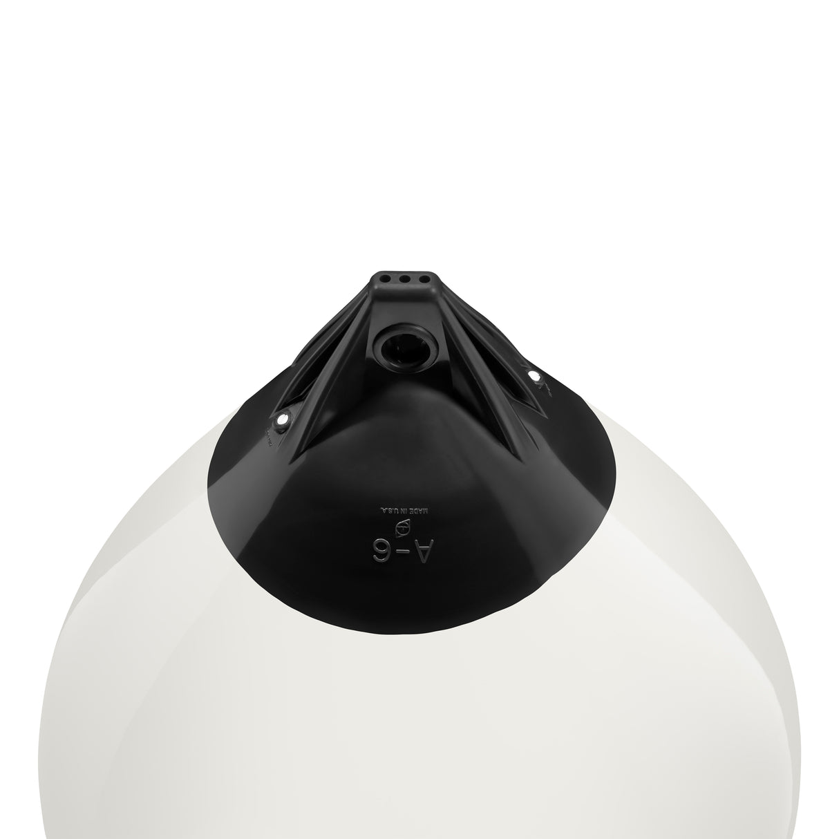 White buoy with Black-Top, Polyform A-6 angled shot