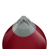 Burgundy buoy with Grey-Top, Polyform A-6 angled shot