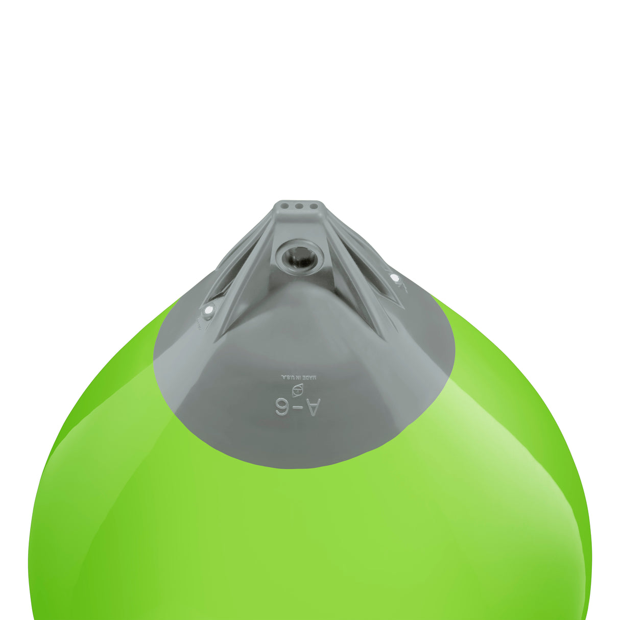Lime buoy with Grey-Top, Polyform A-6 angled shot