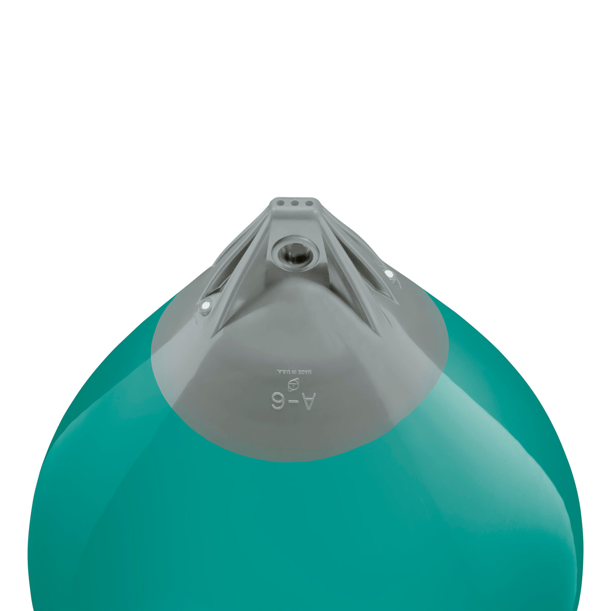 Teal buoy with Grey-Top, Polyform A-6 angled shot