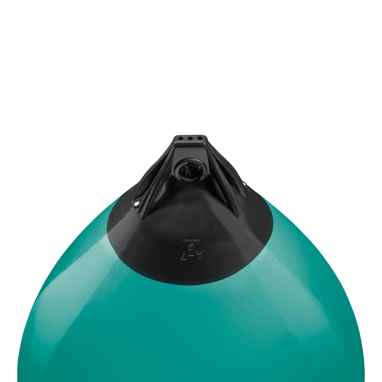 Teal buoy with Black-Top, Polyform A-7 angled shot