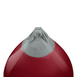 Burgundy buoy with Grey-Top, Polyform A-7 angled shot