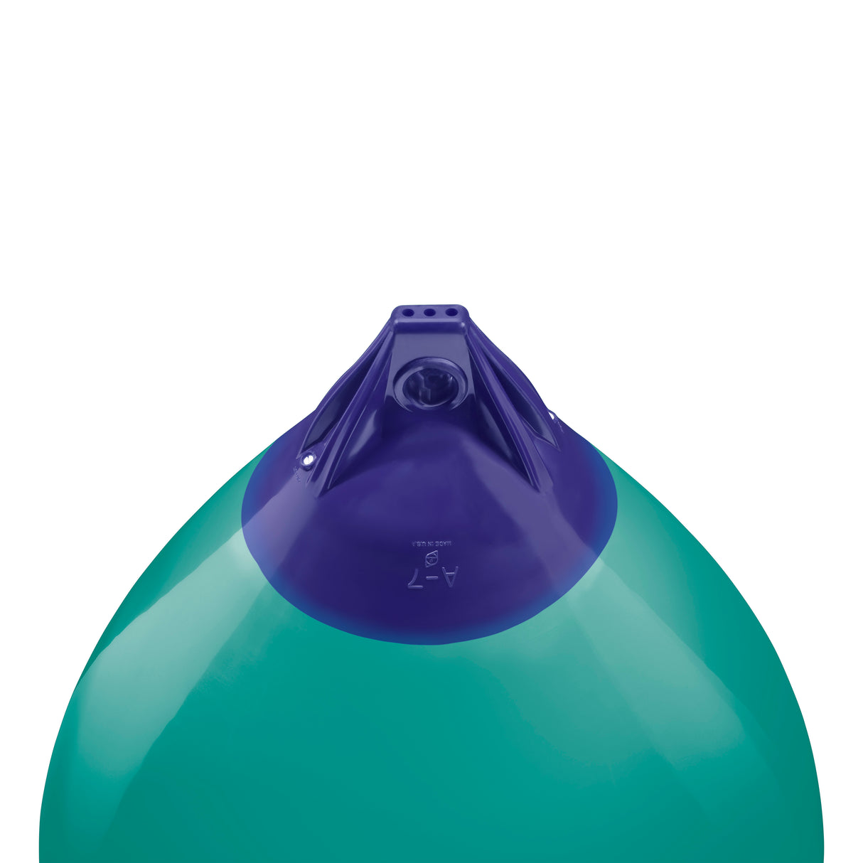 Teal inflatable buoy, Polyform A-7 angled shot
