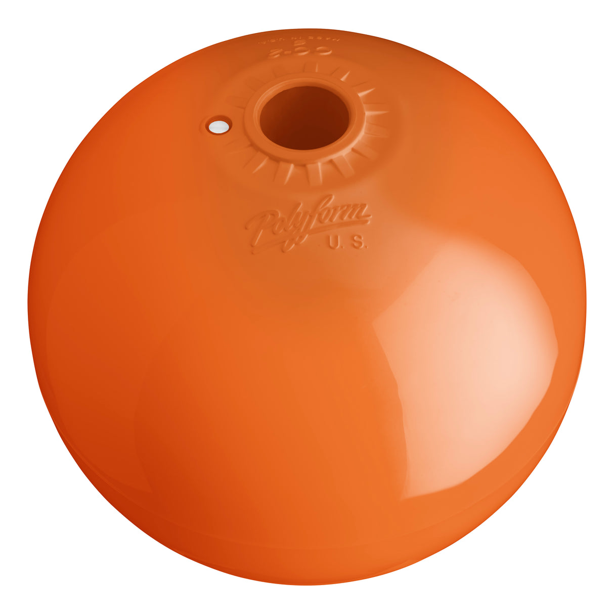Hole through center mooring and marker buoy, Polyform CC-5 International Orange angled shot