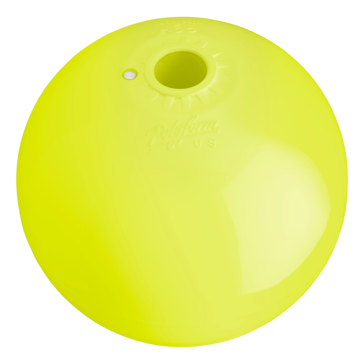 Hole through center mooring and marker buoy, Polyform CC-2 Saturn Yellow angled shot