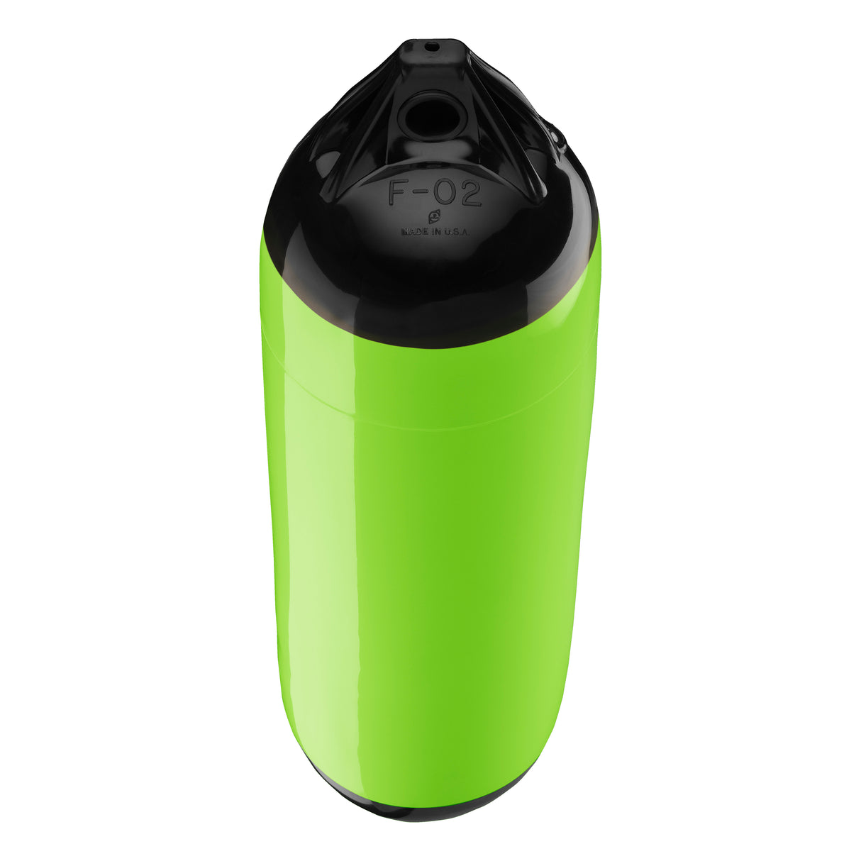 Lime boat fender with Black-Top, Polyform F-02 angled shot