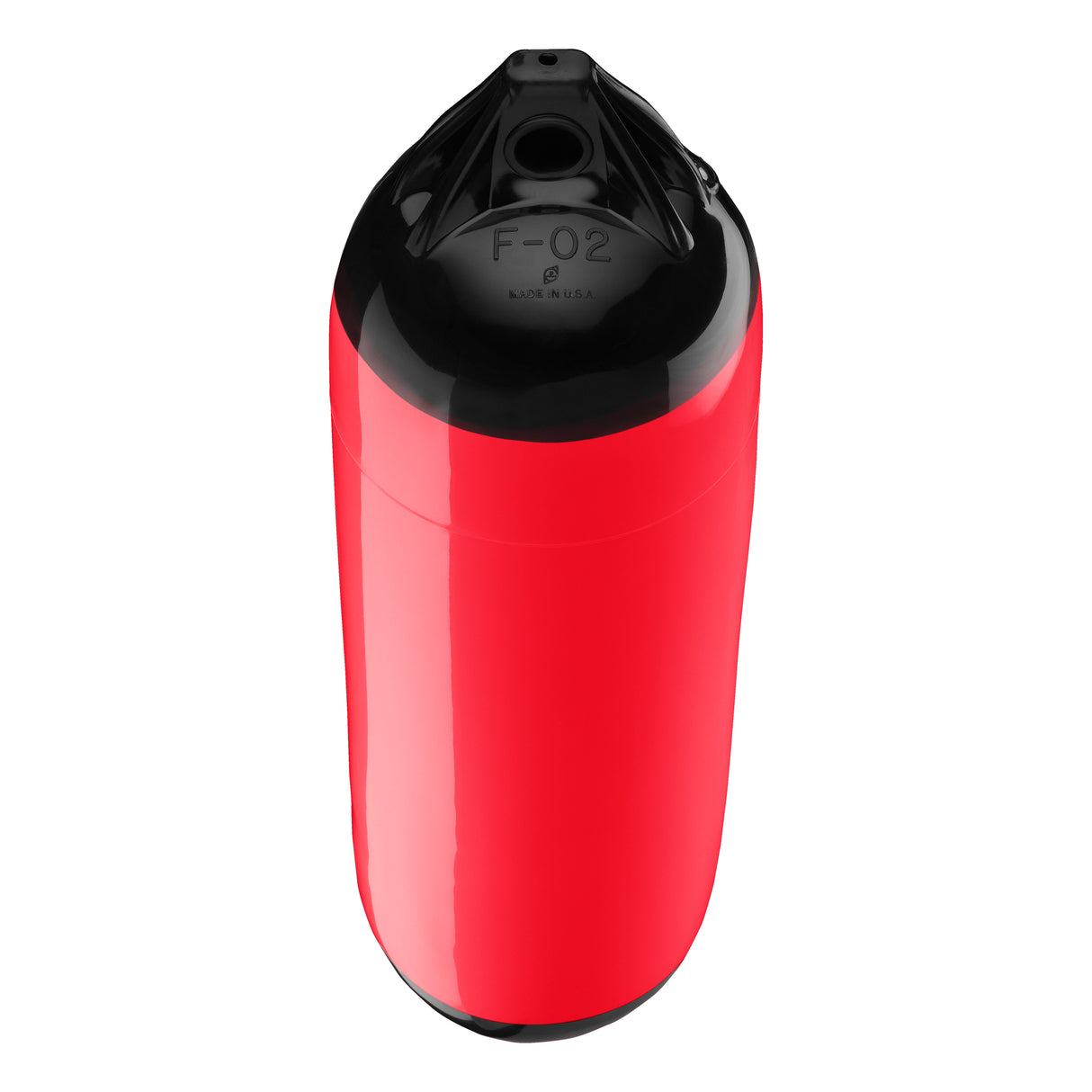 Red boat fender with Black-Top, Polyform F-02 angled shot