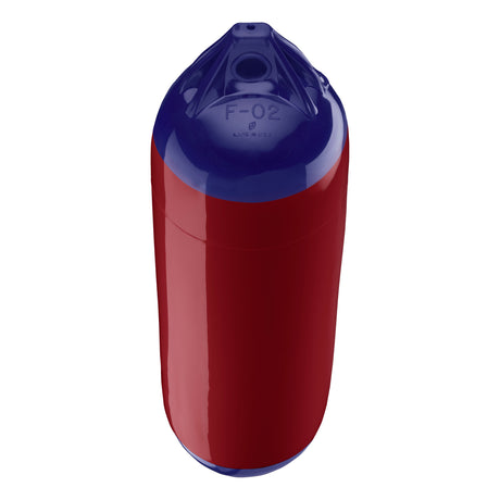 Burgundy boat fender with Navy-Top, Polyform F-02 angled shot