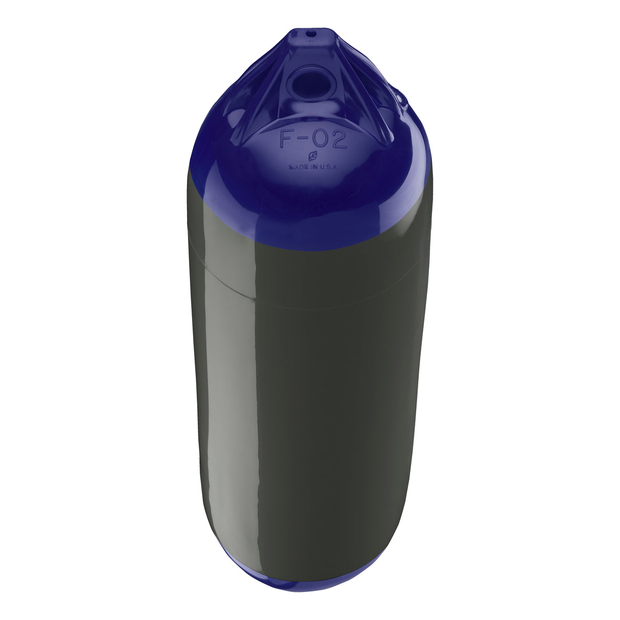 Graphite boat fender with Navy-Top, Polyform F-02 angled shot