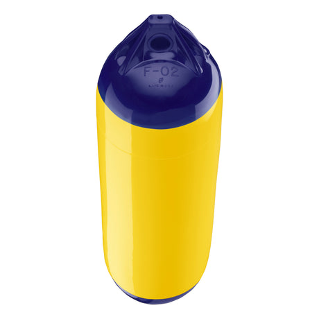 Yellow boat fender with Navy-Top, Polyform F-02 angled shot