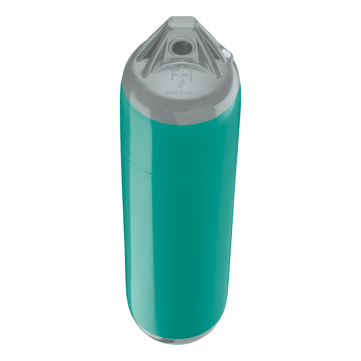 Teal boat fender with Grey-Top, Polyform F-1 angled shot