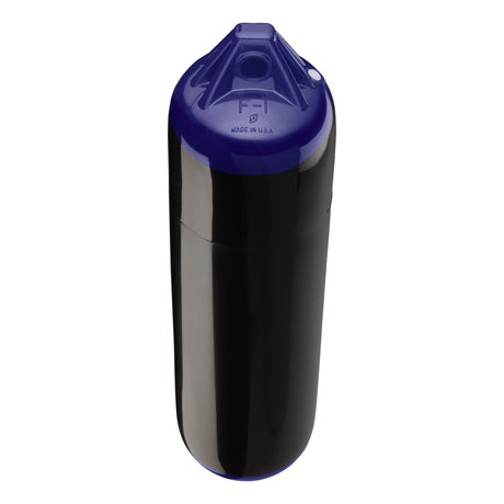 Black boat fender with Navy-Top, Polyform F-1 angled shot