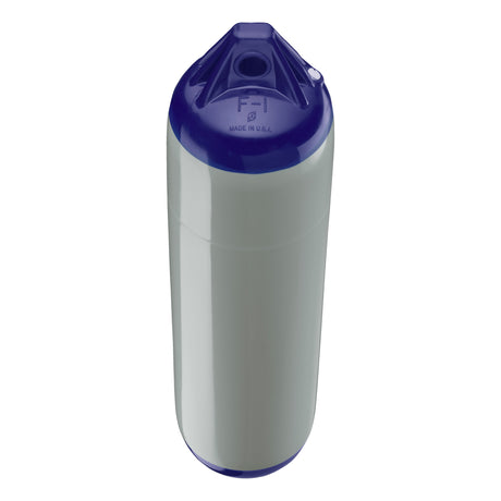 Grey boat fender with Navy-Top, Polyform F-1 angled shot