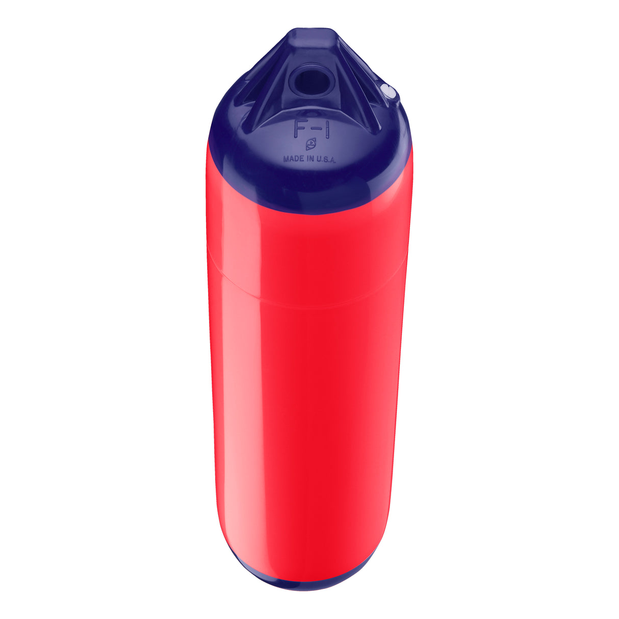 Red boat fender with Navy-Top, Polyform F-1 angled shot