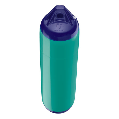 Teal boat fender with Navy-Top, Polyform F-1 angled shot