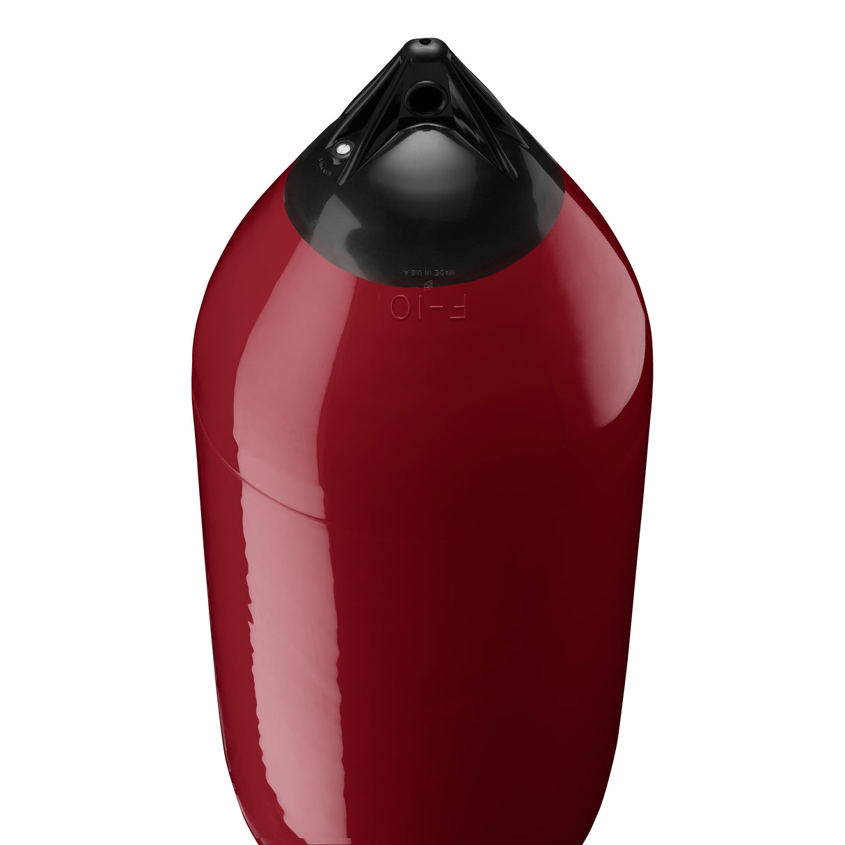 Burgundy boat fender with Navy-Top, Polyform F-10 angled shot