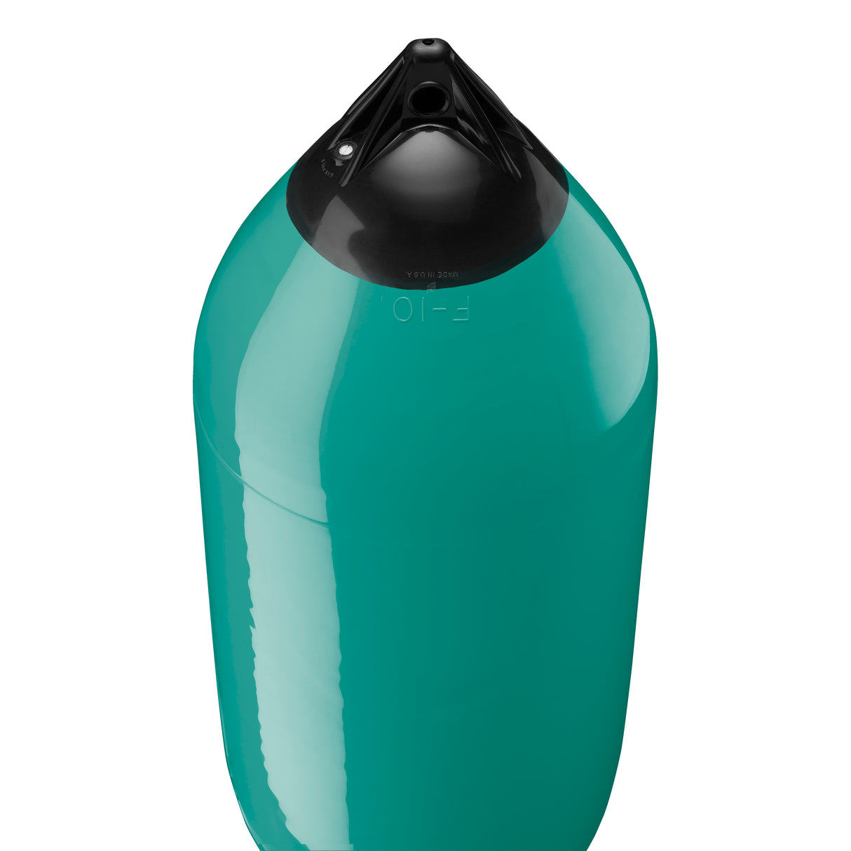 Teal boat fender with Navy-Top, Polyform F-10 angled shot