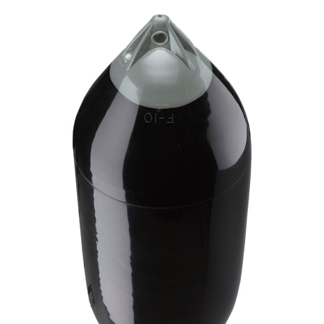 Black boat fender with Grey-Top, Polyform F-10 angled shot