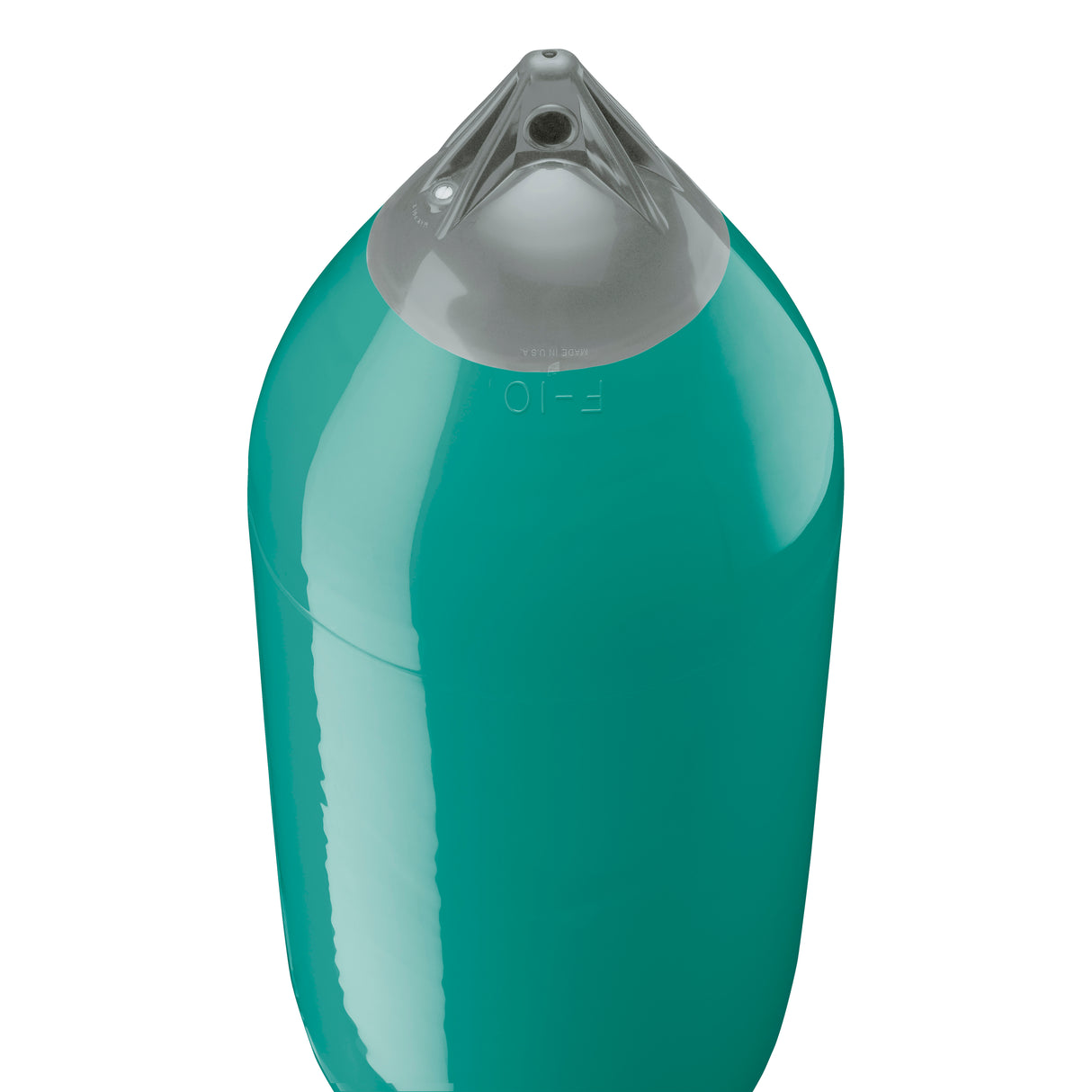 Teal boat fender with Grey-Top, Polyform F-10 angled shot
