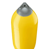 Yellow boat fender with Grey-Top, Polyform F-10 angled shot