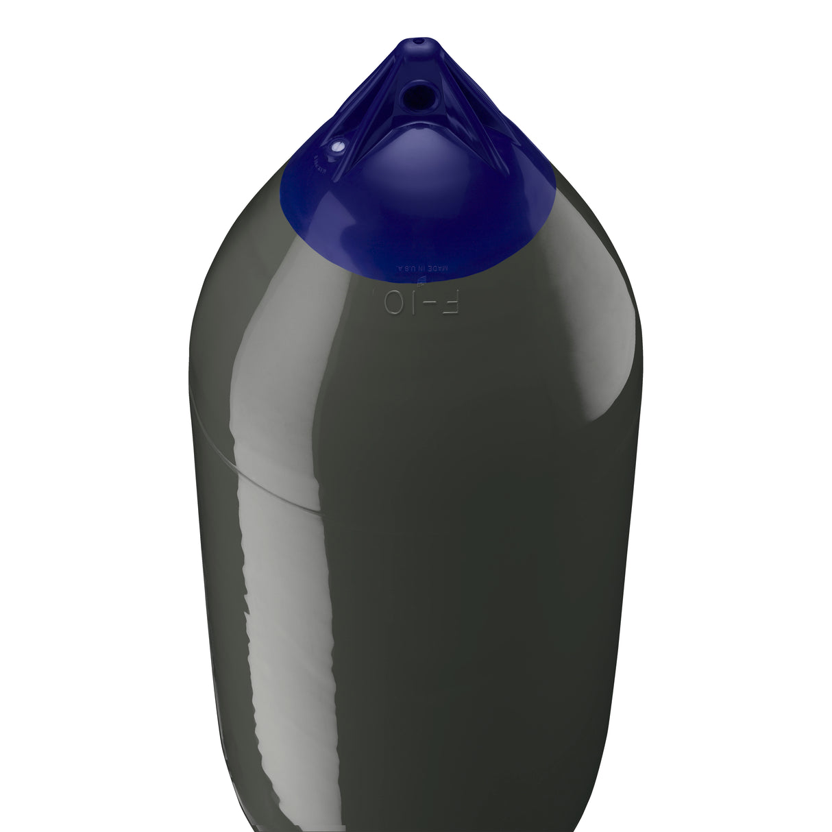 Graphite boat fender with Navy-Top, Polyform F-10 angled shot