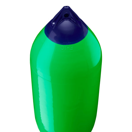 Green boat fender with Navy-Top, Polyform F-10 angled shot