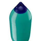 Teal boat fender with Navy-Top, Polyform F-10 angled shot