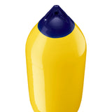 Yellow boat fender with Navy-Top, Polyform F-10 angled shot