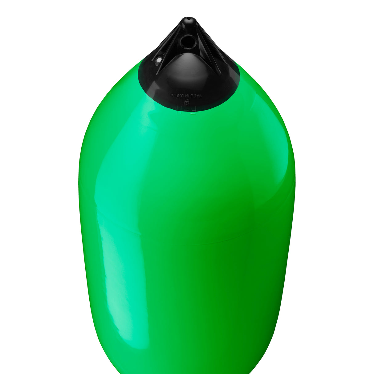Green boat fender with Navy-Top, Polyform F-11 angled shot
