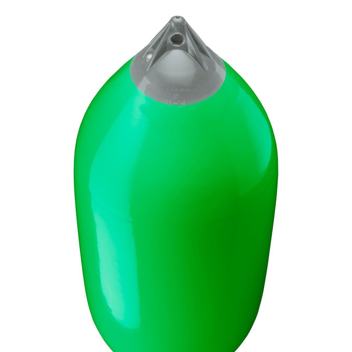 Green boat fender with Grey-Top, Polyform F-11 angled shot