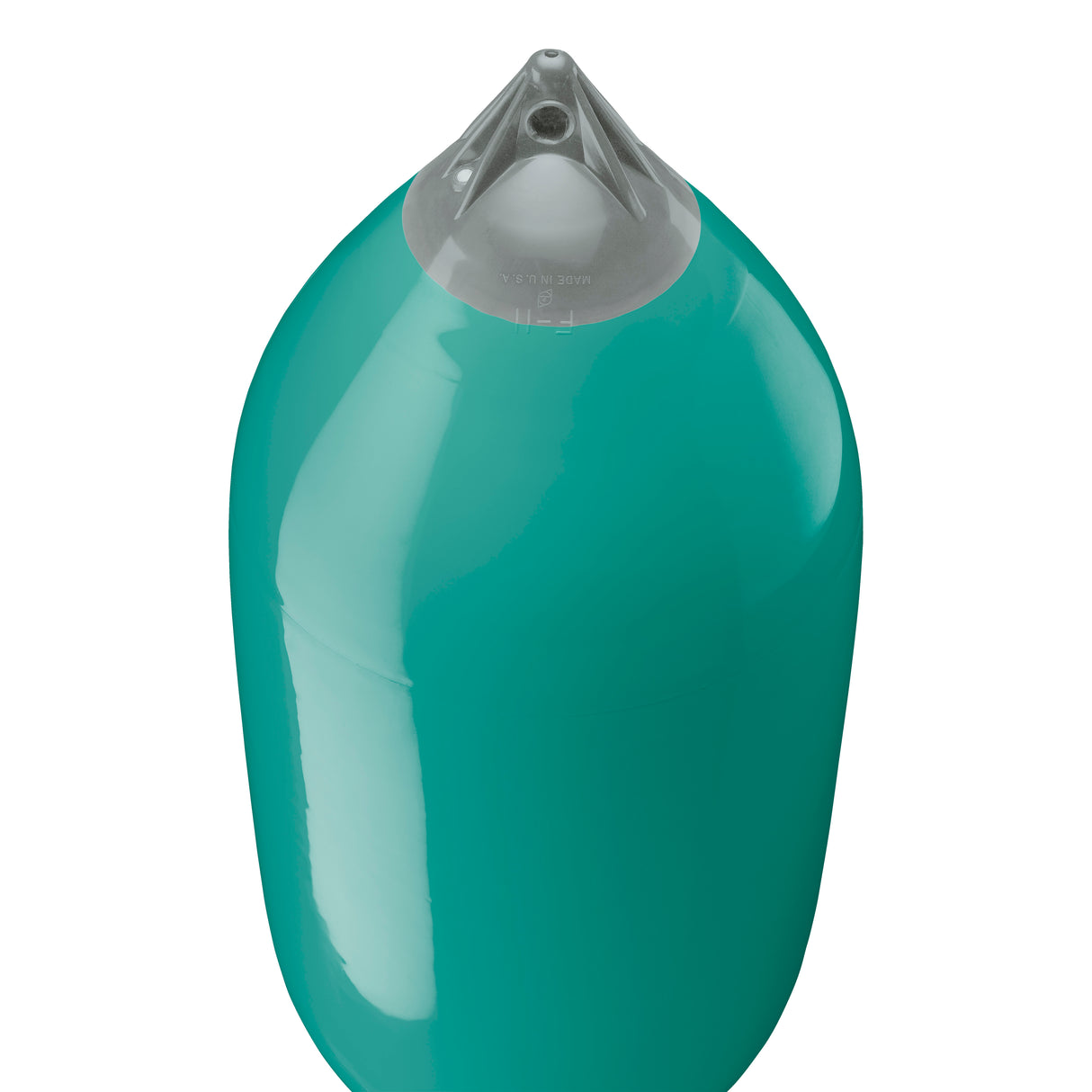 Teal boat fender with Grey-Top, Polyform F-11 angled shot