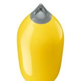 Yellow boat fender with Grey-Top, Polyform F-11 angled shot