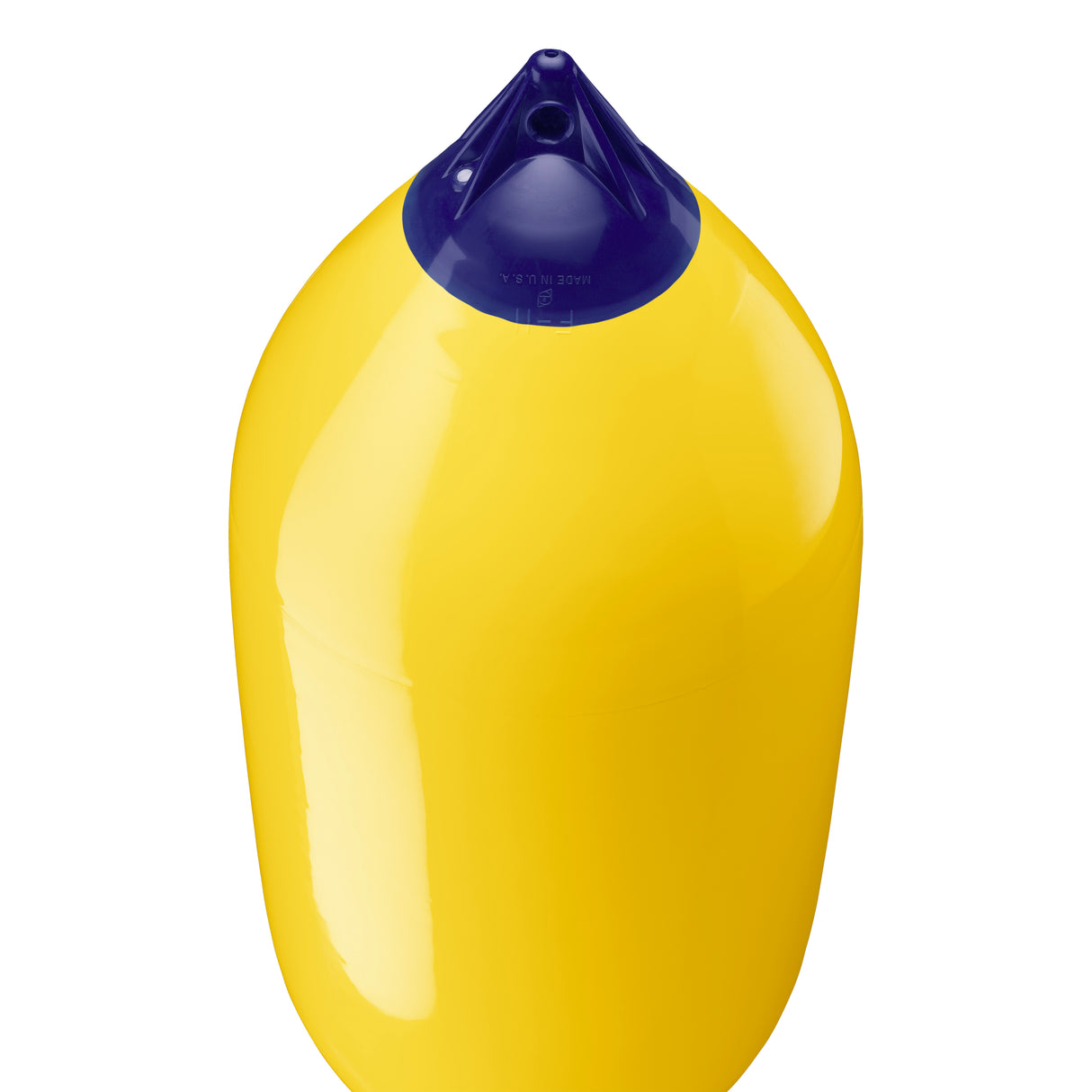 Yellow boat fender with Navy-Top, Polyform F-11 angled shot